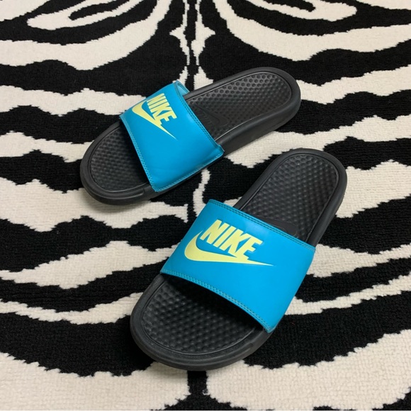 Nike Benassi Sport Slide Sandal Blue/Yellow Size 9 - Picture 3 of 8